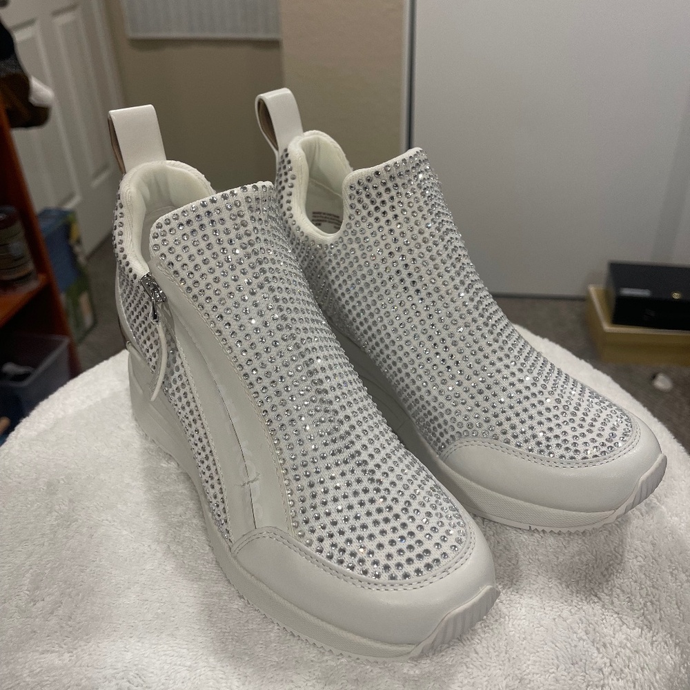 Michael Kors Willis Crystal Embellished Wedge Trainer - Optic White